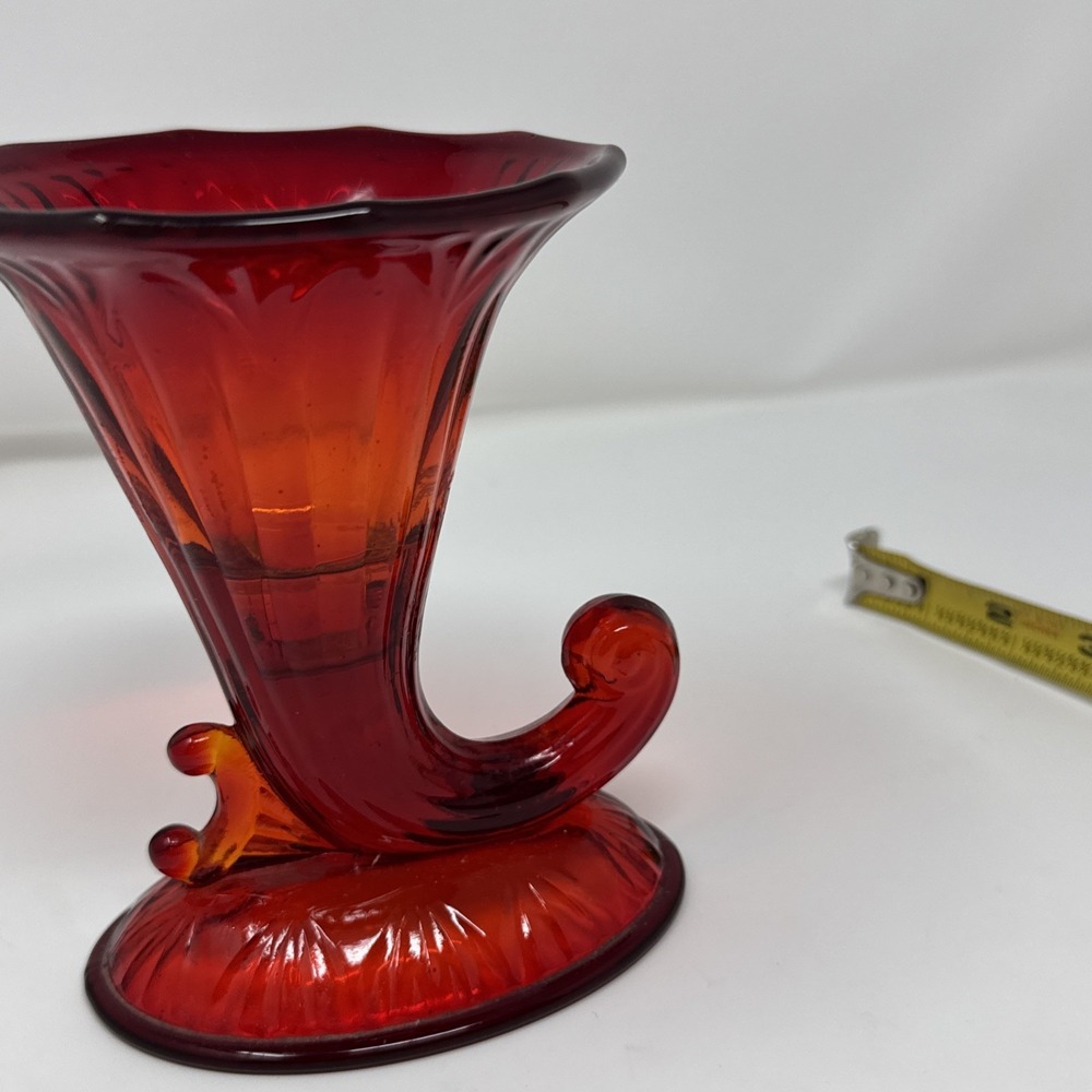 Vintage Fenton Ruby Red/Amberina Glass Cornucopia Candlestick - Picture 3 of 9